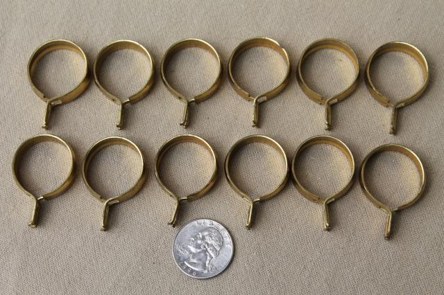 photo of vintage solid brass curtain rings, oval & round curtain clips for cafe curtain rods #2