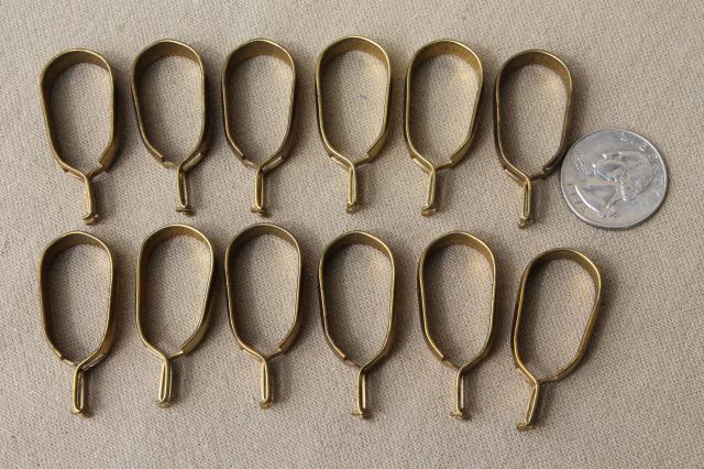 photo of vintage solid brass curtain rings, oval & round curtain clips for cafe curtain rods #4