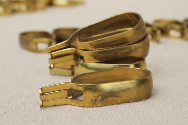 photo of vintage solid brass curtain rings, oval & round curtain clips for cafe curtain rods #5