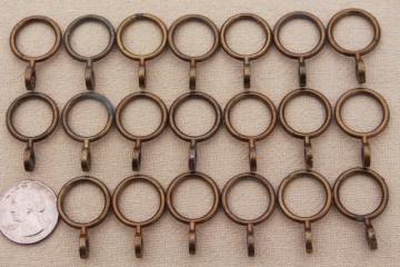 catalog photo of vintage solid brass curtain rings, round ring curtain clips for cafe curtain rods