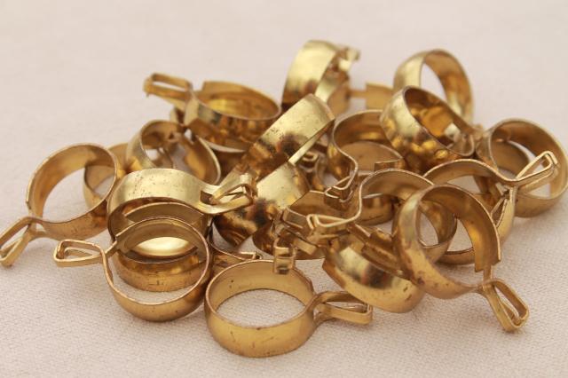 photo of vintage solid brass curtain rings, round ring curtain clips for cafe curtain rods #1