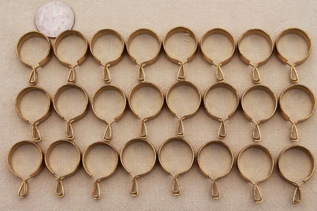 photo of vintage solid brass curtain rings, round ring curtain clips for cafe curtain rods #4