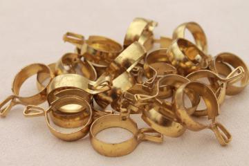 catalog photo of vintage solid brass curtain rings, round ring curtain clips for cafe curtain rods