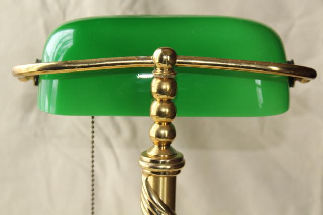 photo of vintage solid brass desk light, banker's lamp w/ emerald green cased glass shade #5