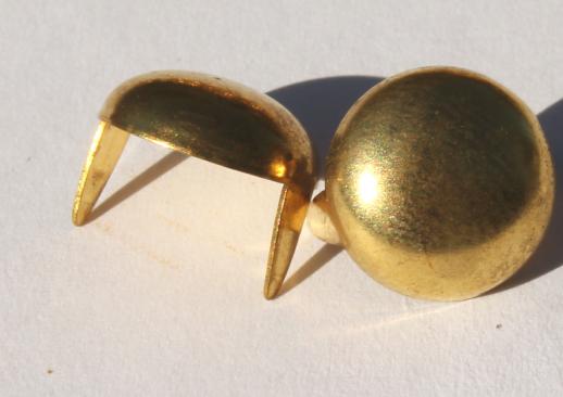 photo of vintage solid brass dome stud, domed rivet studs for leather & crafting new old stock lot #3