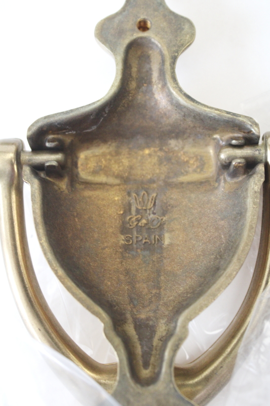 photo of vintage solid brass door knocker new in box, shiny polished bright golden brass made in Spain  #5