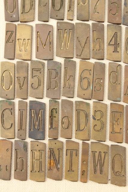 photo of vintage solid brass engraving scribe letters, antique font alphabet & numbers letter tiles  #4