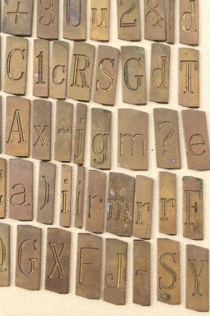 photo of vintage solid brass engraving scribe letters, antique font alphabet & numbers letter tiles  #5