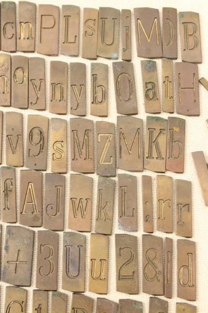 photo of vintage solid brass engraving scribe letters, antique font alphabet & numbers letter tiles  #6