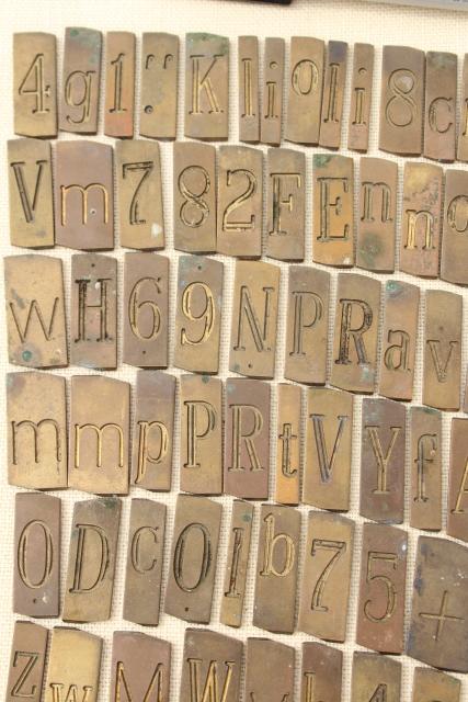 photo of vintage solid brass engraving scribe letters, antique font alphabet & numbers letter tiles  #7