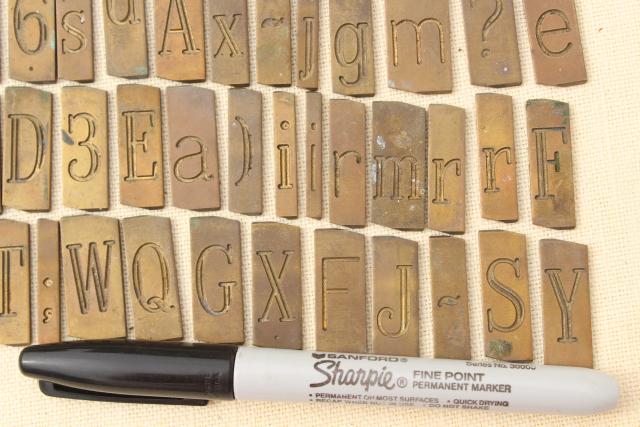 photo of vintage solid brass engraving scribe letters, antique font alphabet & numbers letter tiles  #8