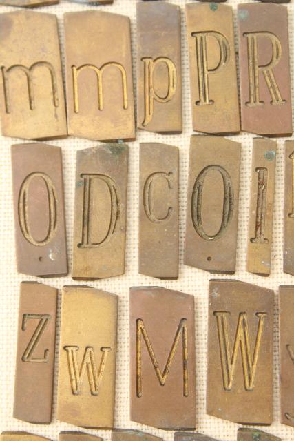 photo of vintage solid brass engraving scribe letters, antique font alphabet & numbers letter tiles  #9