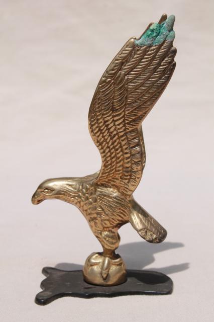 photo of vintage solid brass flying eagle, finial or flagpole hardware made into desk paperweight #2