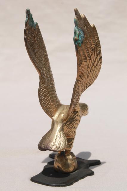 photo of vintage solid brass flying eagle, finial or flagpole hardware made into desk paperweight #3