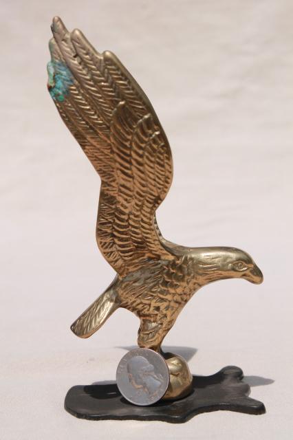 photo of vintage solid brass flying eagle, finial or flagpole hardware made into desk paperweight #4