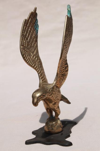 photo of vintage solid brass flying eagle, finial or flagpole hardware made into desk paperweight #5