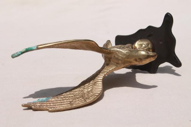 photo of vintage solid brass flying eagle, finial or flagpole hardware made into desk paperweight #6