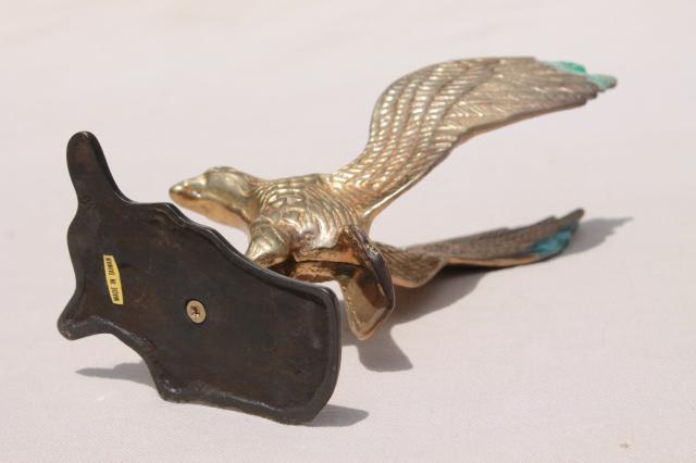 photo of vintage solid brass flying eagle, finial or flagpole hardware made into desk paperweight #7