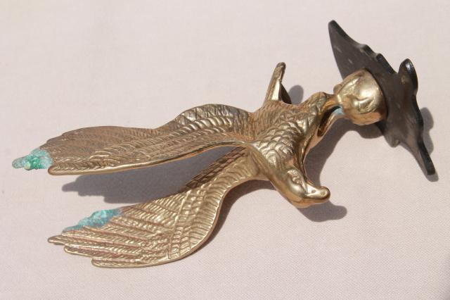 photo of vintage solid brass flying eagle, finial or flagpole hardware made into desk paperweight #8