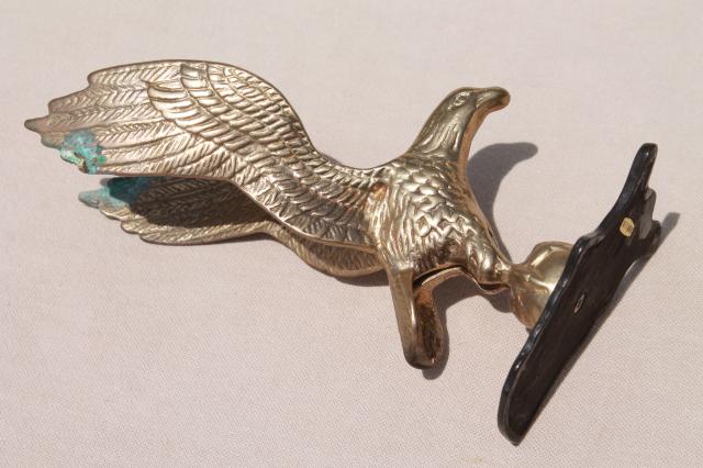 photo of vintage solid brass flying eagle, finial or flagpole hardware made into desk paperweight #9