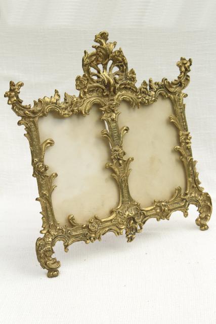 photo of vintage solid brass frame, ornate Victorian picture frame, double photo frame #1