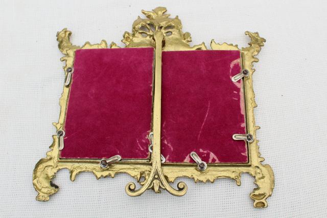 photo of vintage solid brass frame, ornate Victorian picture frame, double photo frame #2