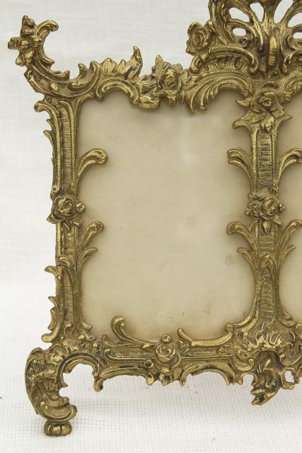 photo of vintage solid brass frame, ornate Victorian picture frame, double photo frame #5