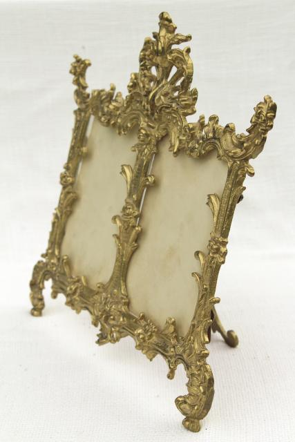 photo of vintage solid brass frame, ornate Victorian picture frame, double photo frame #7