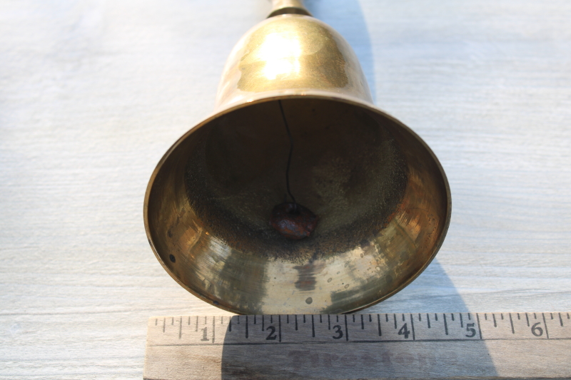 photo of vintage solid brass hand bell, big brass school bell or dinner bell #2