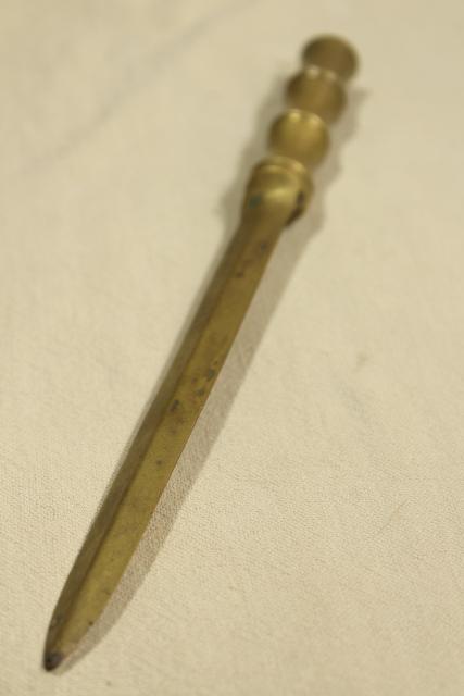 photo of vintage solid brass paper knife letter opener, faux bois bamboo handle #3