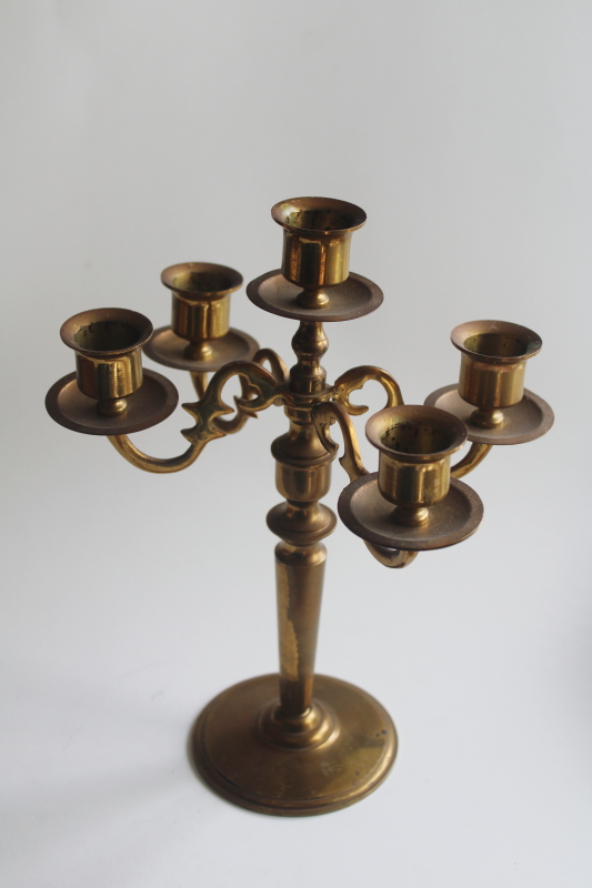 photo of vintage solid brass petite candelabra candle holder, five light candlestick  #1