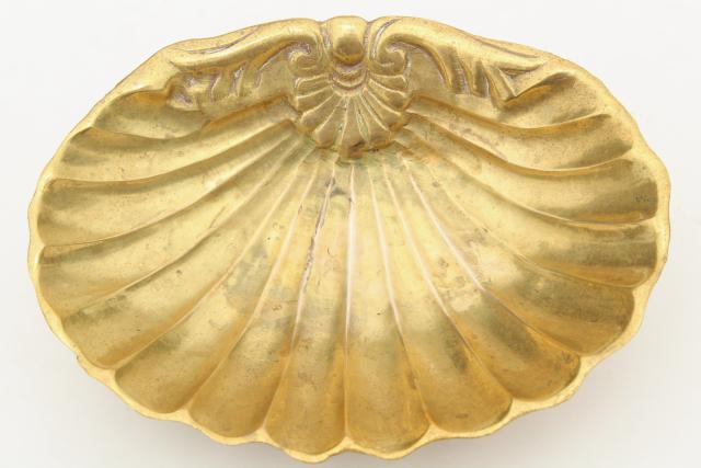 photo of vintage solid brass seashell scallop shell soap dish, beach house bath decor #2