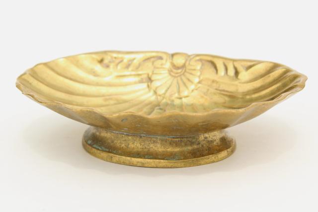 photo of vintage solid brass seashell scallop shell soap dish, beach house bath decor #3