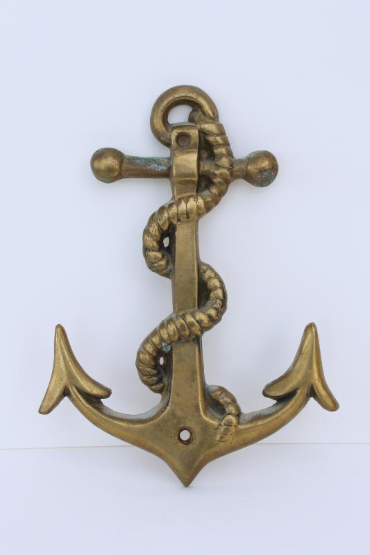 photo of vintage solid brass ship's anchor wall plaque, boating yacht club nautical coastal decor #1