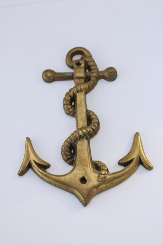 photo of vintage solid brass ship's anchor wall plaque, boating yacht club nautical coastal decor #3