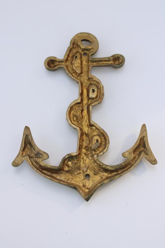 photo of vintage solid brass ship's anchor wall plaque, boating yacht club nautical coastal decor #4