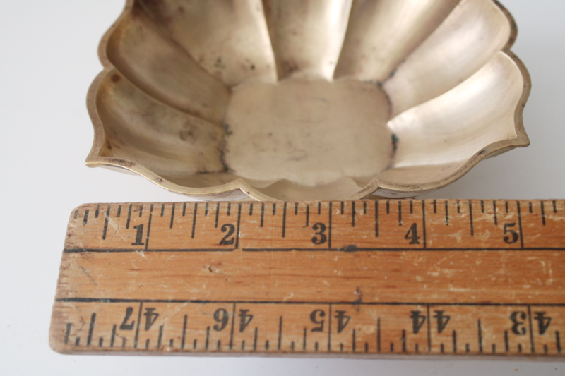 photo of vintage solid brass soap dish or ring holder trinket tray, fancy scalloped edge footed shape #4
