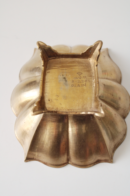 photo of vintage solid brass soap dish or ring holder trinket tray, fancy scalloped edge footed shape #6