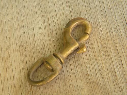 photo of vintage solid brass swivel clip hook for farm gate or animal tether #1