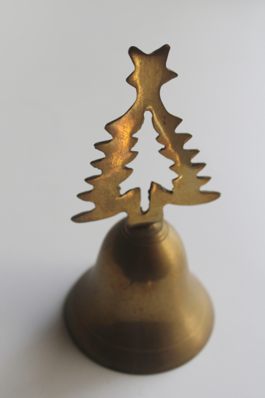 photo of vintage solid brass table bell or bell ornament w/ Christmas tree design  #1