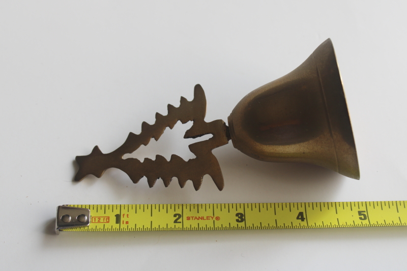 photo of vintage solid brass table bell or bell ornament w/ Christmas tree design  #3