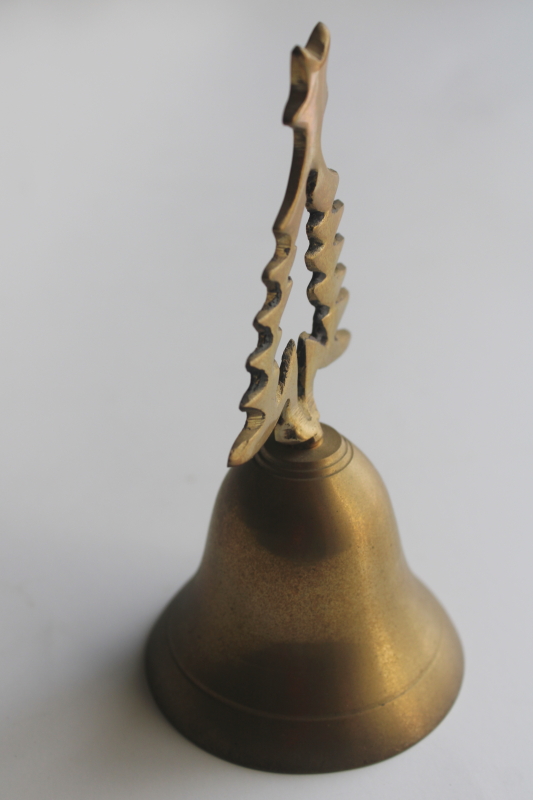 photo of vintage solid brass table bell or bell ornament w/ Christmas tree design  #4