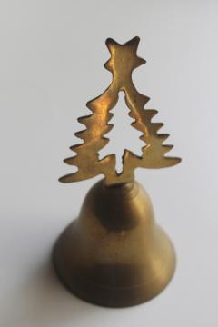 catalog photo of vintage solid brass table bell or bell ornament w/ Christmas tree design 