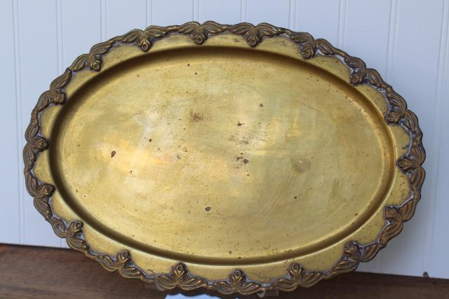 photo of vintage solid brass tray w/ border of winged insects, bees or butterflies #1