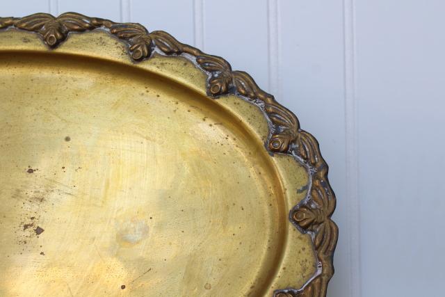 photo of vintage solid brass tray w/ border of winged insects, bees or butterflies #2