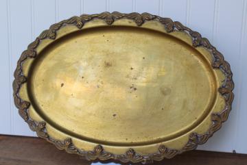 vintage solid brass tray w/ border of winged insects, bees or butterflies