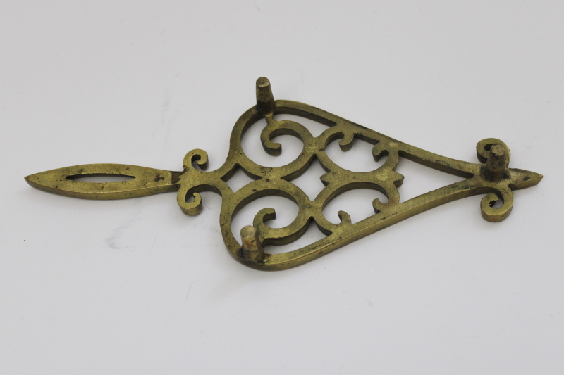 photo of vintage solid brass trivet, colonial style tea kettle stand kitchen trivet #2