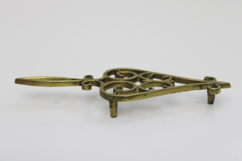 photo of vintage solid brass trivet, colonial style tea kettle stand kitchen trivet #3