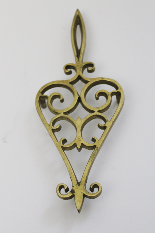 photo of vintage solid brass trivet, colonial style tea kettle stand kitchen trivet #4