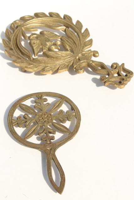 photo of vintage solid brass trivets for colonial style fireplace hearth or country kitchen #1